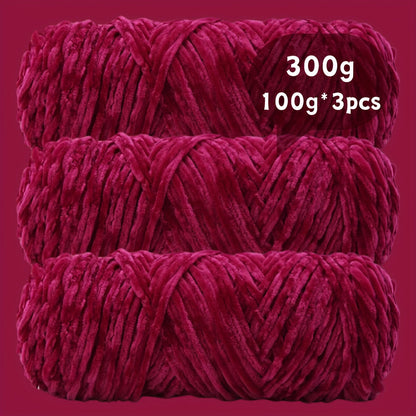 Fil chenille velours, lot de 3 pelotes de 300 g (3 x 100 g), laine douce et épaisse pour tricot et crochet, 47 couleurs, idéal pour débutants, artisanat de luxe pour pulls, écharpes, bonnets, poupées, sacs, amigurumi et projets DIY