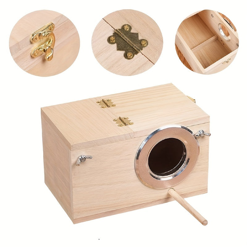 Nichoir en bois pour perruches, ondulées et calopsittes – Nichoir d'élevage en bois naturel, accessoire de cage confortable – Habitat de nidification sûr pour petits oiseaux de compagnie