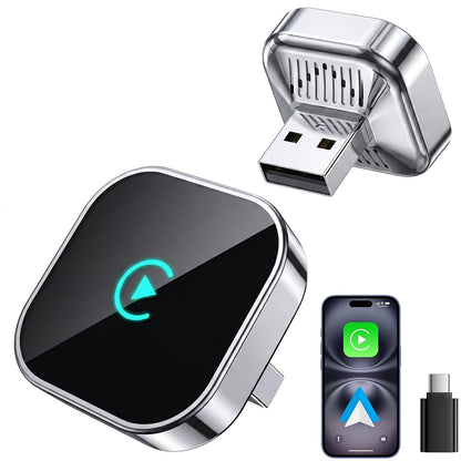 Adaptateur CarPlay sans fil, mini dongle version améliorée 2026 – 2-en-1 pour iPhone et Android Auto, conversion de filaire à sans fil, USB-A et USB-C, double bande à faible latence, connexion automatique, certifié FCC
