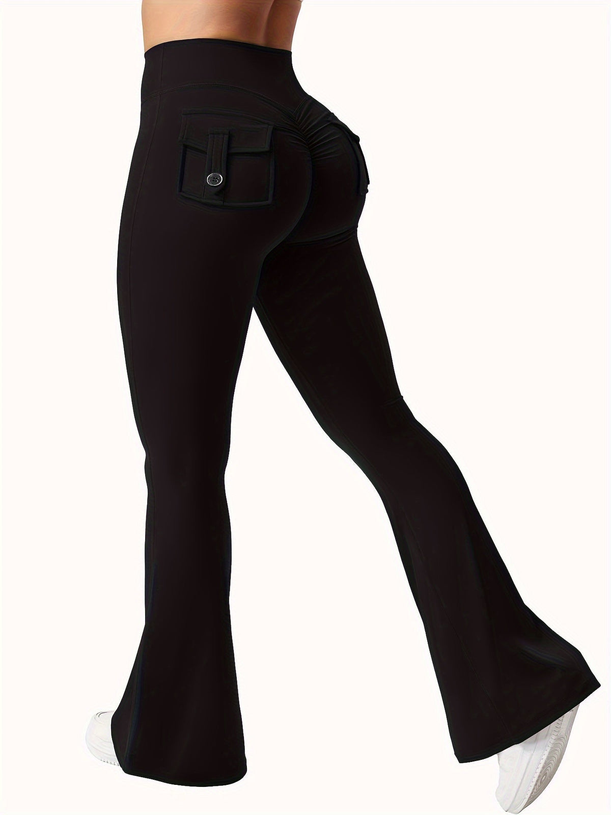 Ensemble 3 pièces pour femme : pantalon de yoga évasé à taille haute avec ceinture et poches, legging galbant effet push-up, squat-proof, 90 % polyester extensible, coupe évasée pour le sport, la gym, la course et le quotidien