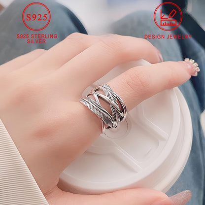 Bague plume en argent sterling 925, style vintage hip-hop, anneau croix infini, bijoux fantaisie pour femmes et hommes, tailles 6 7 8 9 10, pour un usage quotidien, idée cadeau