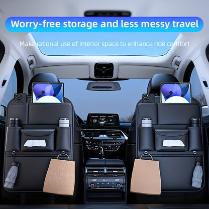 Organisateur de dossier de siège auto en cuir PU, grand sac de rangement multi-poches pour bouteilles d'eau, tablettes et ordinateurs portables – Organisateur d'intérieur de voiture élégant, noir classique, pour voitures, SUV et camions