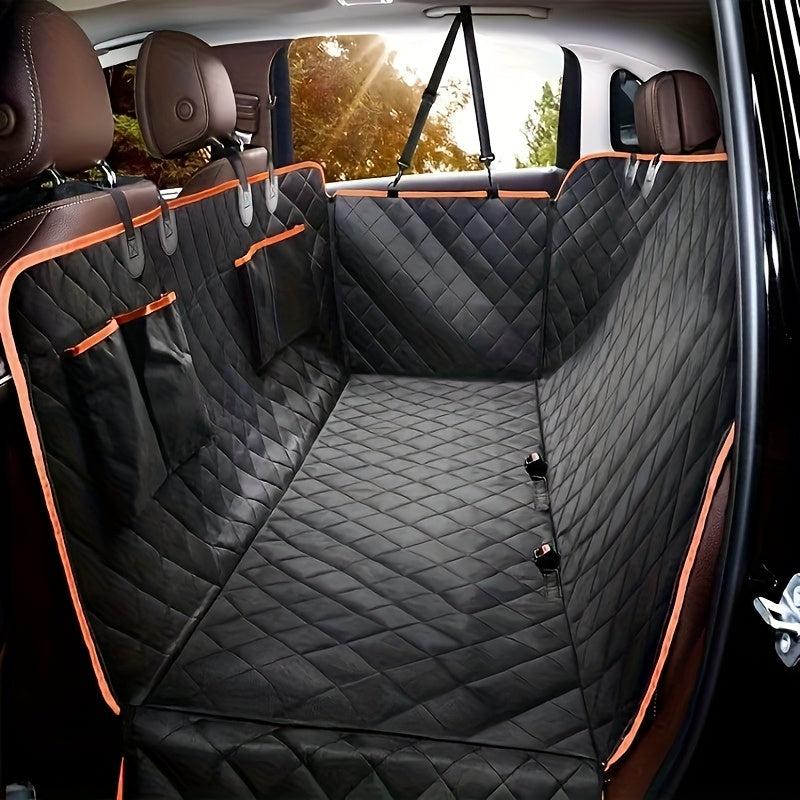 Housse de siège auto pour chien avec 4 poches - Coussin de siège imperméable et antidérapant pour chiens moyens et grands, housse de siège arrière intégrale anti-taches, tapis de voiture universel pour chien, noir