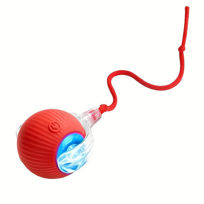 Balle jouet électrique pour chat avec queue en corde - Souris robot roulante auto-rotative rechargeable par USB pour chats et chatons d'intérieur, jouet de chasse interactif automatique pour toutes les races de chats, cadeau anti-ennui pour animaux