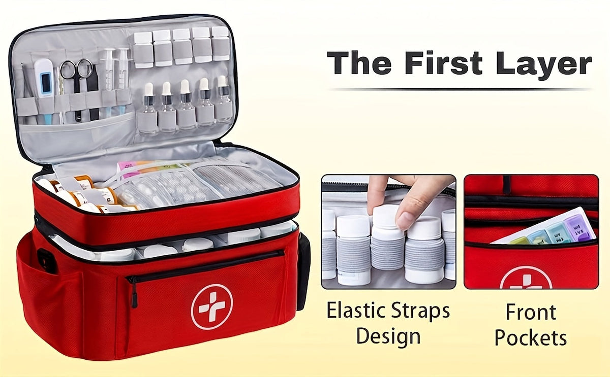 Sac  de rangement pour médicaments, trousse de premiers secours – Boîte organisatrice de médicaments pour la maison avec panier de rangement, sac de secours pour la maison et les voyages, cadeau idéal pour les fêtes