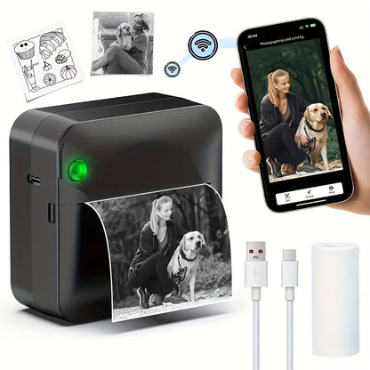 Mini imprimante thermique portable sans fil Bluetooth pour smartphones, photos, notes, autocollants, journaux et mémos, rouleau de papier thermique inclus