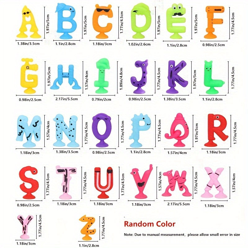 Lot de 26 lettres de l'alphabet en caoutchouc multicolores avec ventouses, jeu éducatif d'apprentissage de l'orthographe, jouet de bain, jouet mural pour tout-petits et enfants, cadeau d'anniversaire ou de Noël