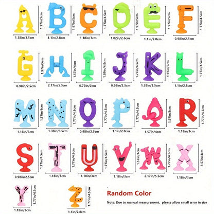 Lot de 26 lettres de l'alphabet en caoutchouc multicolores avec ventouses, jeu éducatif d'apprentissage de l'orthographe, jouet de bain, jouet mural pour tout-petits et enfants, cadeau d'anniversaire ou de Noël