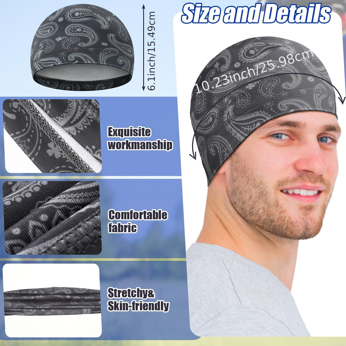 Lot de 10 calottes pour hommes, bonnet rafraîchissant en tricot anti-transpiration, bandeau style durag, doublure de casque de soudage, bonnet pour cyclisme et sport, styles vintage variés, pour usage quotidien et activités de plein air