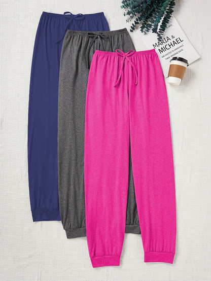 Pantalon décontracté à cordon pour femme, coupe ample, taille élastique, couleur unie, pantalon de détente pour la maison, automne, tricot confortable, polyester, XS S M L XL XXL