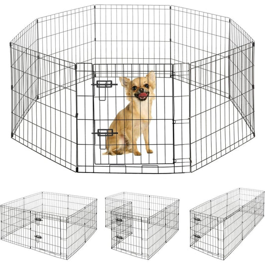 Parc pliable pour chien à 8 panneaux – Chenil robuste en métal pour animaux avec porte pour usage intérieur et extérieur, enclos d'exercice portable pour petits chiens et animaux, disponible en hauteurs de 24"/30"/36"
