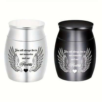 Small Keepsake Cremation Urn for Human or Pet Ashes – Mini Aluminum Alloy Funeral Urn with You Will Live in Our Memories Engraving, Memorial Ash Holder for Adults & Pets, Silver or Black