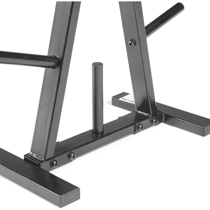 Support de disques de musculation pour barres de 25 mm – Rangement en A à 5 tiges en acier, capacité de 136 kg, organisateur compact pour salle de sport à domicile, finition époxy noire, 60x30x65 cm
