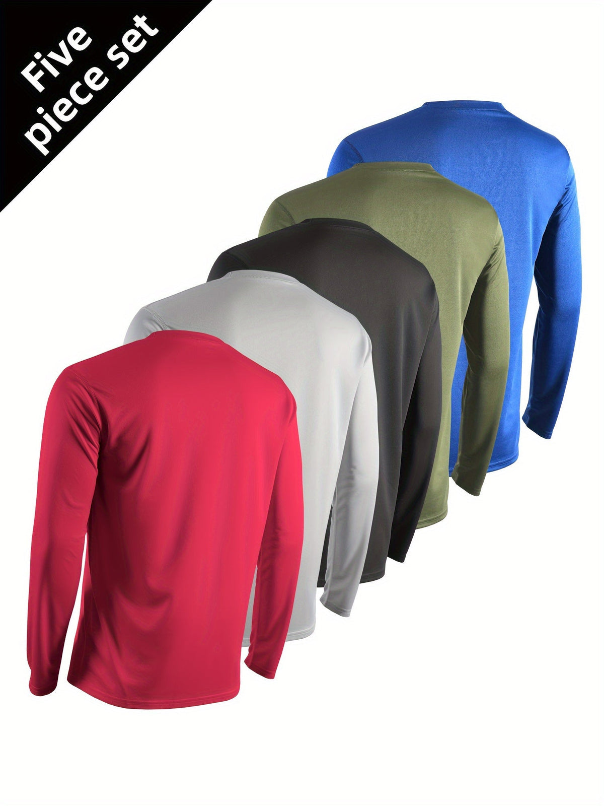 Lot de 5 t-shirts de sport à manches longues pour homme, séchage rapide, évacuation de l'humidité, respirants, anti-odeurs, extensibles, pour running et entraînement, S-XXL