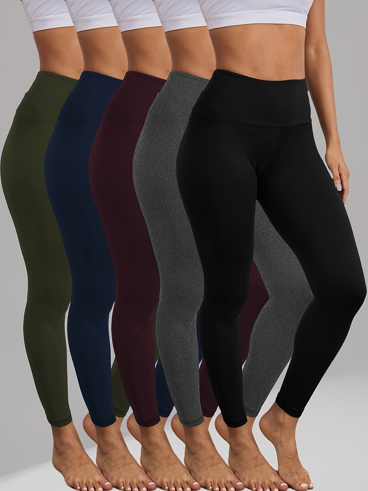 Lot de 5 leggings taille haute gainants pour femme – Pantalons de yoga et de sport ultra-doux, extensibles dans les 4 sens, opaques, pleine longueur, tailles S-XXL, confort toutes saisons pour la salle de sport, le yoga et le quotidien
