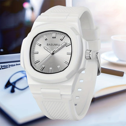Montre à quartz pour homme avec bracelet en silicone décontracté, boîtier en alliage de zinc, cadran ovale et affichage analogique à aiguilles - Montre légère et tendance pour le quotidien, idée cadeau pour homme, petit ami ou père