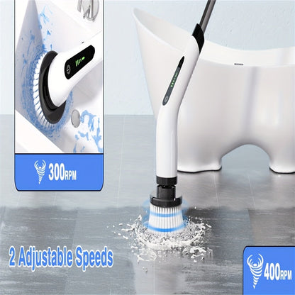 Brosse de nettoyage électrique sans fil 7-en-1 avec 7 têtes interchangeables, double vitesse réglable et manche télescopique amovible pour le nettoyage de la salle de bain, du carrelage, de la baignoire, de la cuisine, de la voiture et des joints de sol