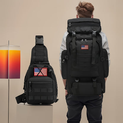 Ensemble tactique 2 pièces : Sac à dos et sac de poitrine - Sac d'assaut 80 L pour 3 jours pour homme, sac à dos militaire en polyester avec système MOLLE pour la randonnée, le camping, la chasse, les voyages et les sports de plein air