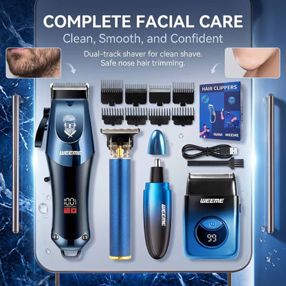 Men's Electric Hair Clipper Grooming Set USB Rechargeable Cordless Nose Hair Trimmer Shaver Kit 2/4/5-Piece Professional Lithium Battery Father's Day Birthday Gift for Men Home Barber