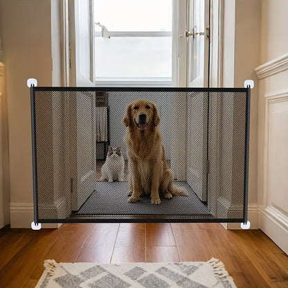 Barrière de sécurité pliable pour chiens et chats – Installation sans perçage, hauteur réglable, filet de protection, barrière légère et portable pour escaliers, portes et couloirs, usage intérieur