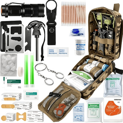 Kit de survie de 242 pièces – Équipement d'urgence en plein air avec allume-feu et trousse de premiers secours pour le camping, la randonnée, les voyages, la voiture et l'école, cadeau pour hommes et femmes, couleurs multiples