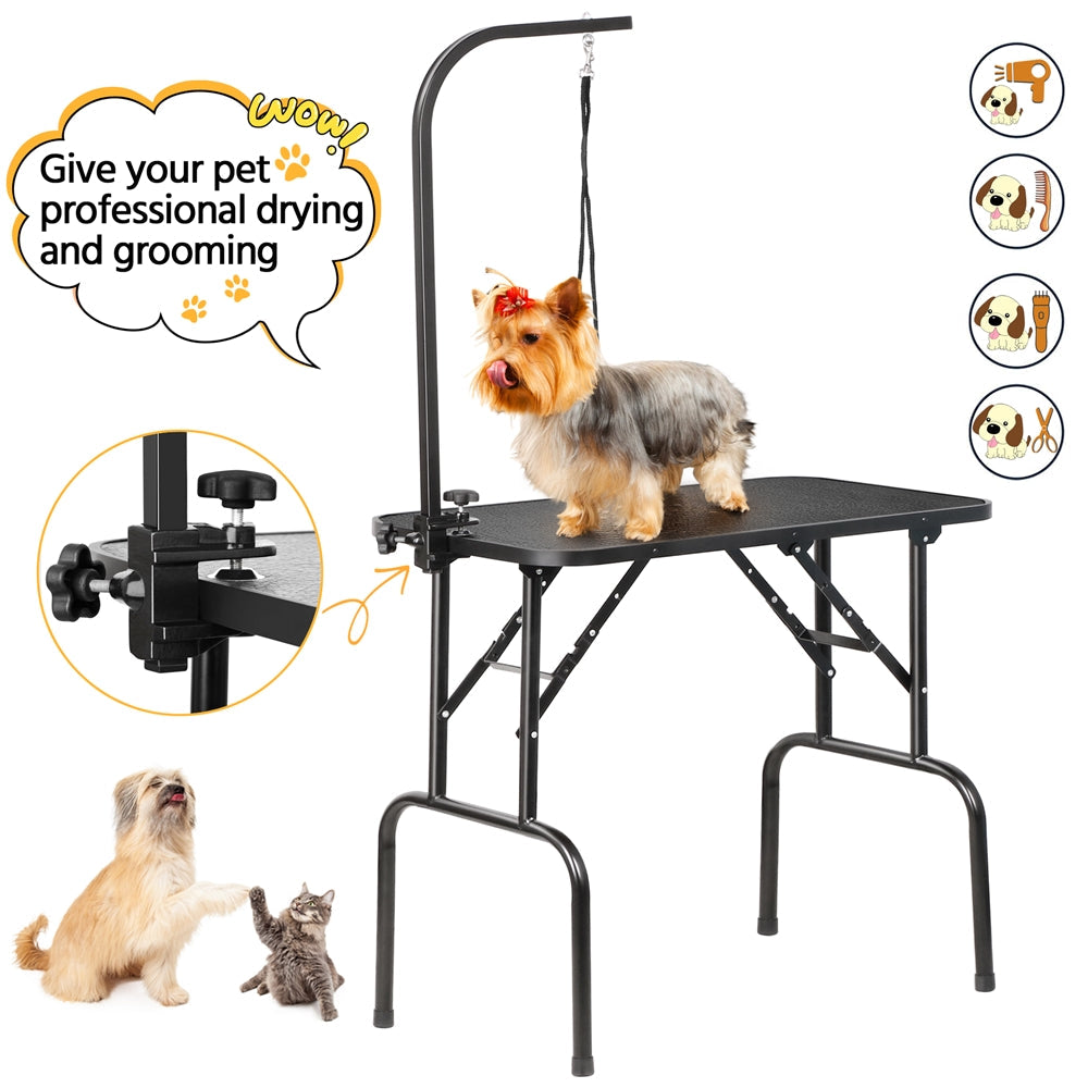 Table de toilettage pliable pour chiens et chats , bras réglable en hauteur avec surface antidérapante et imperméable et pieds pliants, station de beauté pour animaux portable pour la maison et les professionnels