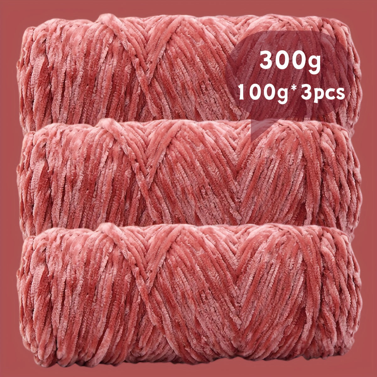 Fil chenille velours, lot de 3 pelotes de 300 g (3 x 100 g), laine douce et épaisse pour tricot et crochet, 47 couleurs, idéal pour débutants, artisanat de luxe pour pulls, écharpes, bonnets, poupées, sacs, amigurumi et projets DIY