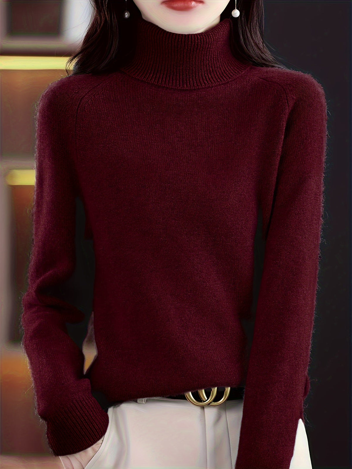 Pull-over en tricot à col à revers et coupe ample pour femme - Haut extensible décontracté à manches longues de couleur unie pour l'automne et l'hiver S-XXL