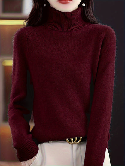 Pull-over en tricot à col à revers et coupe ample pour femme - Haut extensible décontracté à manches longues de couleur unie pour l'automne et l'hiver S-XXL