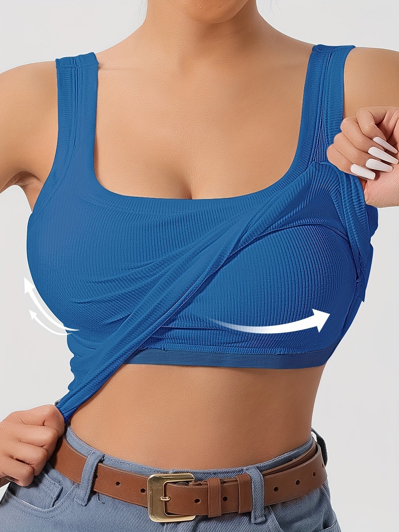 Women's Scoop Neck Tank Top Removable Chest Padding Slim Fit Casual Summer Sleeveless Top 8 Colors XS-XL