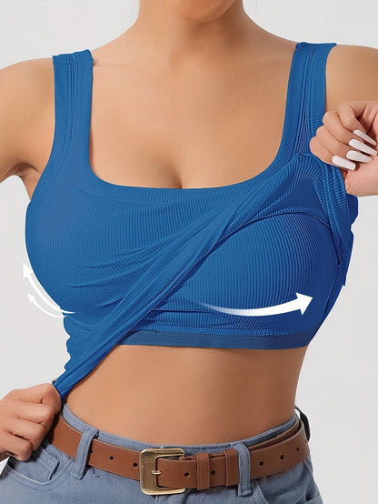 Women's Scoop Neck Tank Top Removable Chest Padding Slim Fit Casual Summer Sleeveless Top 8 Colors XS-XL