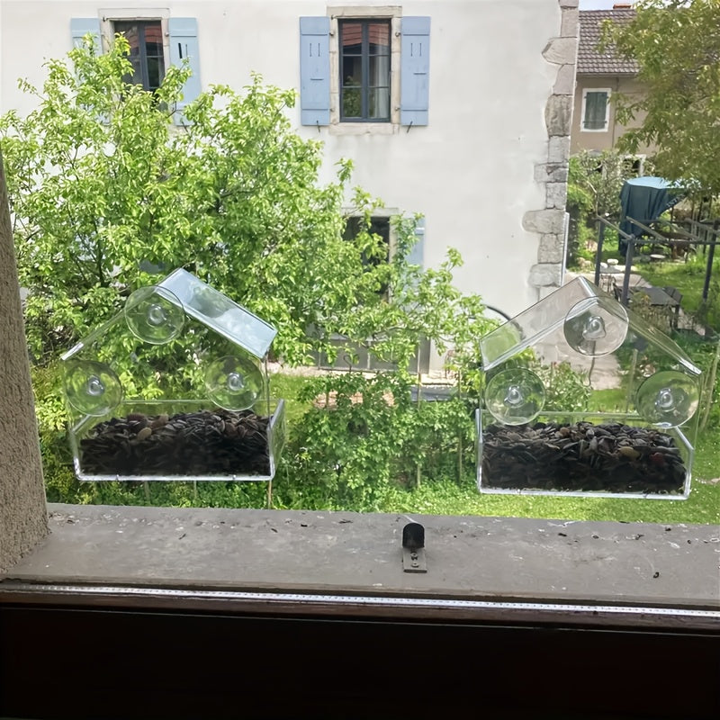 Mangeoire à oiseaux transparente en acrylique à fixation murale par ventouses pour oiseaux sauvages et colibris – Poste d'observation extérieur pour oiseaux avec vue dégagée