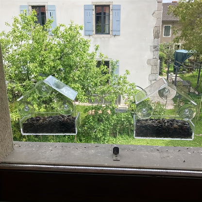 Mangeoire à oiseaux transparente en acrylique à fixation murale par ventouses pour oiseaux sauvages et colibris – Poste d'observation extérieur pour oiseaux avec vue dégagée