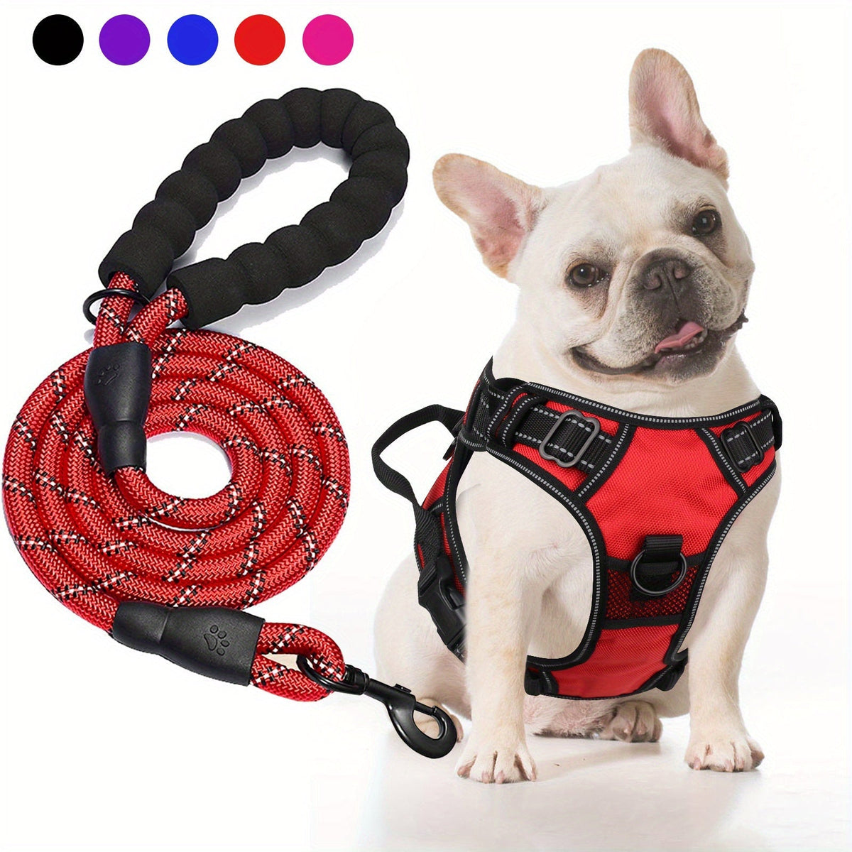 Ensemble harnais anti-traction et laisse pour chien – Harnais gilet réglable en tissu Oxford réfléchissant avec laisse à poignée rembourrée de 1,5 mètre pour chiens moyens à grands, boucles à dégagement rapide, tailles S à XL, 5 couleurs