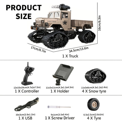 Camion militaire radiocommandé 4WD 2,4 GHz tout-terrain avec caméra HD Wi-Fi – Véhicule télécommandé pour enfants et adultes – Cadeau idéal pour les anniversaires et les fêtes