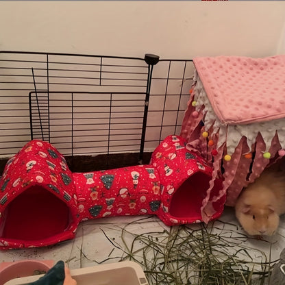 Hamster Hideout Tunnel Villa for Small Pets, All-Season Polyester Nest with Tunnel for Guinea Pigs, Sugar Gliders & Small Animals, Cozy Plush Hideout House for Hamsters, Warm Small Pet Sleeping Bed