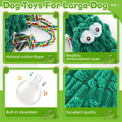 Jouet à mâcher pour chien en forme de crocodile avec couineur intégré – Corde en coton durable et jouet de traction en toile pour chiens de petite, moyenne et grande taille, nettoyage des dents, jeu interactif, adapté aux mâcheurs agressifs