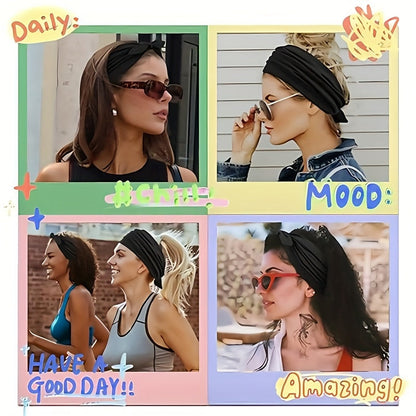 Lot de 4 bandeaux larges à oreilles de lapin pour femmes – Accessoire cheveux élastique antidérapant en satin pour le sport, le yoga et la salle de sport, ensemble turban doux et épais, idée cadeau