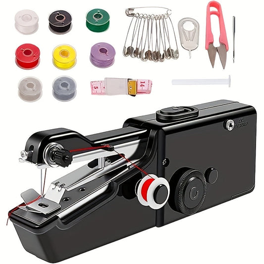 Mini machine à coudre portable sans fil avec kit d'accessoires – Outil de couture manuel léger pour débutants, réparations rapides de tissus, ourlets et travaux manuels, en blanc ou noir