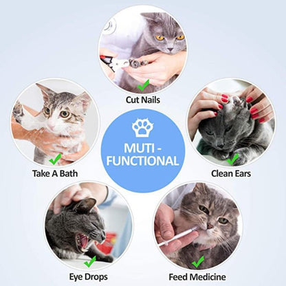 Cat Restraint Bag Veterinary Grade - Breathable Mesh Cat Grooming Bag for Bathing, Nail Trimming, Ear Cleaning, Medication & Injections, Durable No-Battery Design, Safe for Kittens & Cats, Blue & Grey