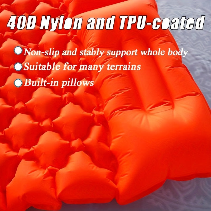 Matelas de couchage autogonflant ultraléger en nylon TPU, pompe intégrée, options une ou deux places, matelas de camping compact et portable pour le camping, la randonnée, le sac à dos, les voyages et les pique-niques, orange et bleu