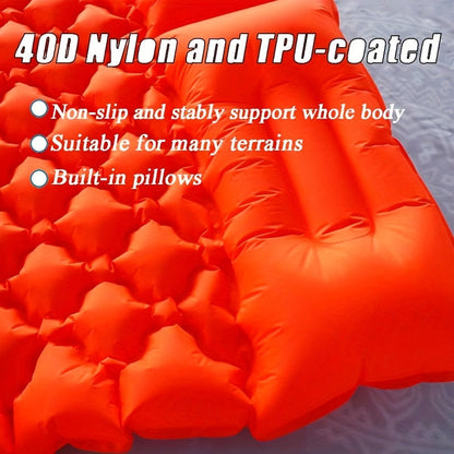 Matelas de couchage autogonflant ultraléger en nylon TPU, pompe intégrée, options une ou deux places, matelas de camping compact et portable pour le camping, la randonnée, le sac à dos, les voyages et les pique-niques, orange et bleu