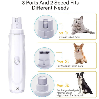 Lime à ongles électrique pour chiens et chats – Ponceuse à griffes silencieuse rechargeable par USB avec 2 vitesses et 3 tailles d'ouverture, outil de soin sécurisé à faible niveau sonore