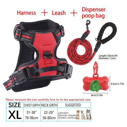 Ensemble harnais et laisse pour chien 4 pièces, gilet réfléchissant en Oxford anti-traction et anti-étranglement avec laisse, distributeur de sacs à déjections et poignée de contrôle facile, pour chiens moyens et grands, dressage et promenade en extérieur
