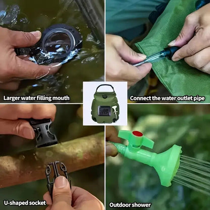 Tente de douche pop-up et sac de douche solaire de 20 litres, ensemble de camping – Lot de 2 tentes de douche extérieures étanches à montage instantané pour le camping, la randonnée, la pêche et la plage, cabine d'essayage portable facile à plier, vert