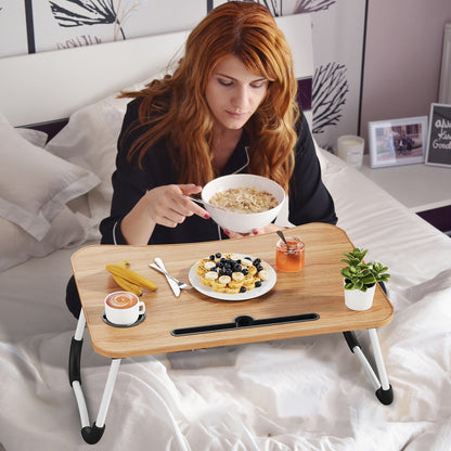 Plateau de lit pour ordinateur portable et repas – Grand plateau de petit-déjeuner avec porte-gobelet et tiroir pour canapé, sol, étude, lecture et écriture, table d'appoint portable