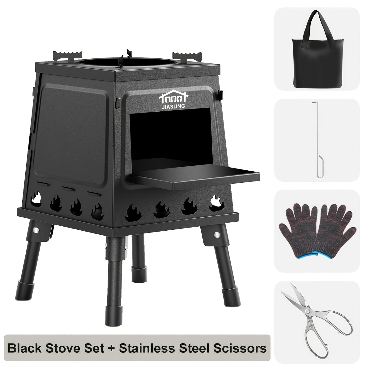 Réchaud de camping portable à bois avec ciseaux barbecue - Poêle de randonnée léger et kit de grill de pique-nique pour le voyage et le camping