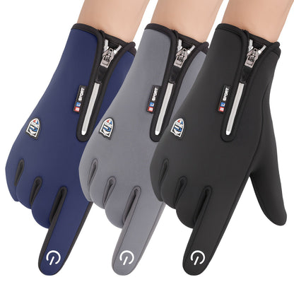 Gants de sport d'hiver coupe-vent et imperméables avec écran tactile et adhérence antidérapante – Gants chauds pour le cyclisme et le ski pour hommes et femmes, 100 % polyester, fermeture éclair, tailles M-XL
