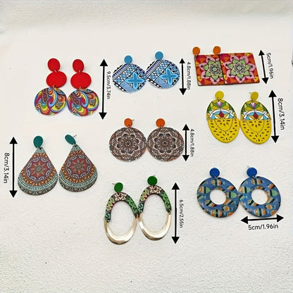 Lot de 10/20 paires de boucles d'oreilles bohèmes vintage – Assortiment de boucles d'oreilles pour femmes à imprimés floraux, bijoux de mode bohèmes pour fêtes et usage quotidien, cadeau idéal pour femmes et filles