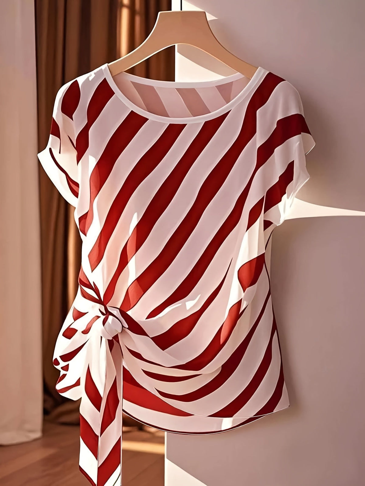 Chemisier sans manches pour femme style français à rayures avec nœud - Haut semi-transparent à col rond, idéal pour le printemps, l'été et l'automne, chic et décontracté | Haut pour femme au design élégant d'inspiration française, lavable en machine